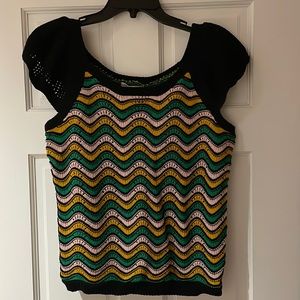 NWT Kaily K Crochet Short Sleeve green yellow black pink Sweater in size Large